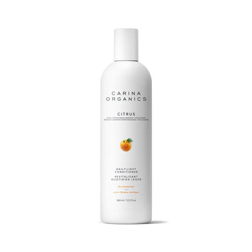 Acondicionador cítrico diario de Carina Organics, frasco, cabello suave.