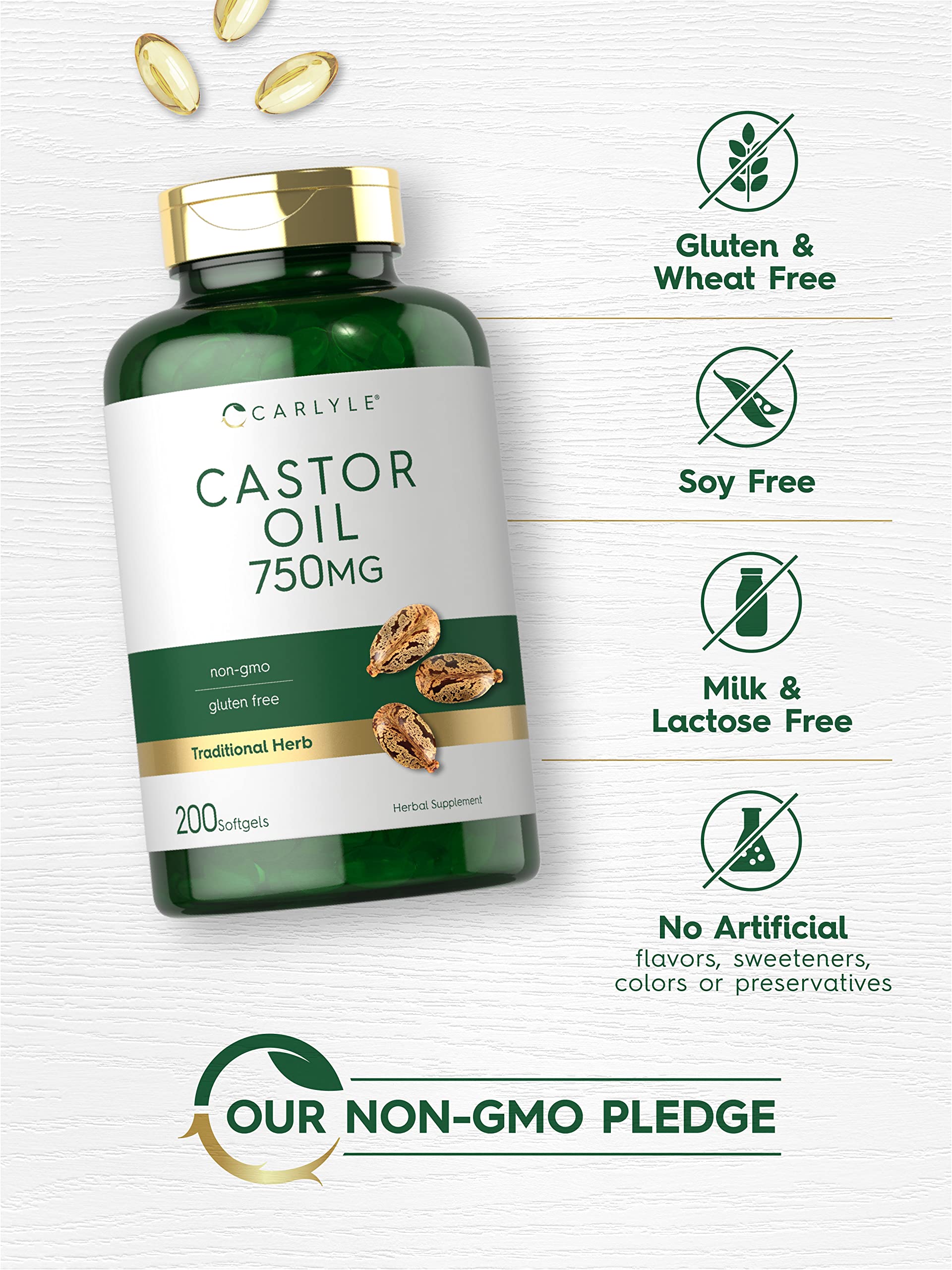 Carlyle Aceite de Ricino 750 mg, envase con información de producto clara