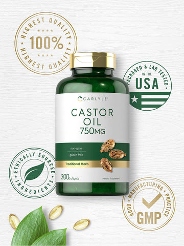 Carlyle Aceite de Ricino 750 mg, libre de gluten para dietas especiales