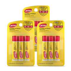 Carmex bálsamo labial clásico (bálsamo-labial-clásico-3-pack), uso diario para labios secos.