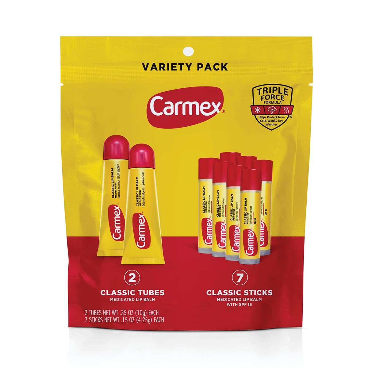 Bálsamo labial Carmex clásico en tubo, hidrata labios secos para uso diario.