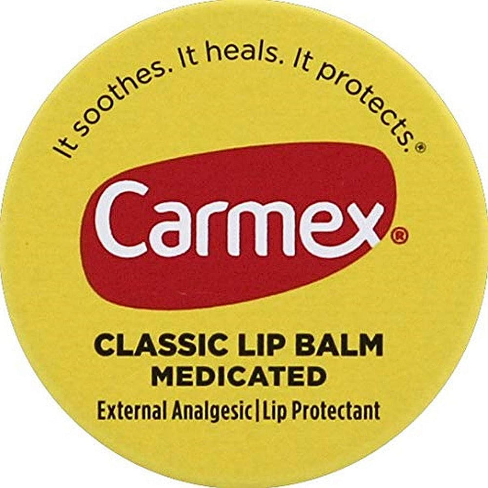 Carmex Balsamo Labial Jar frente: alivio refrescante para labios.