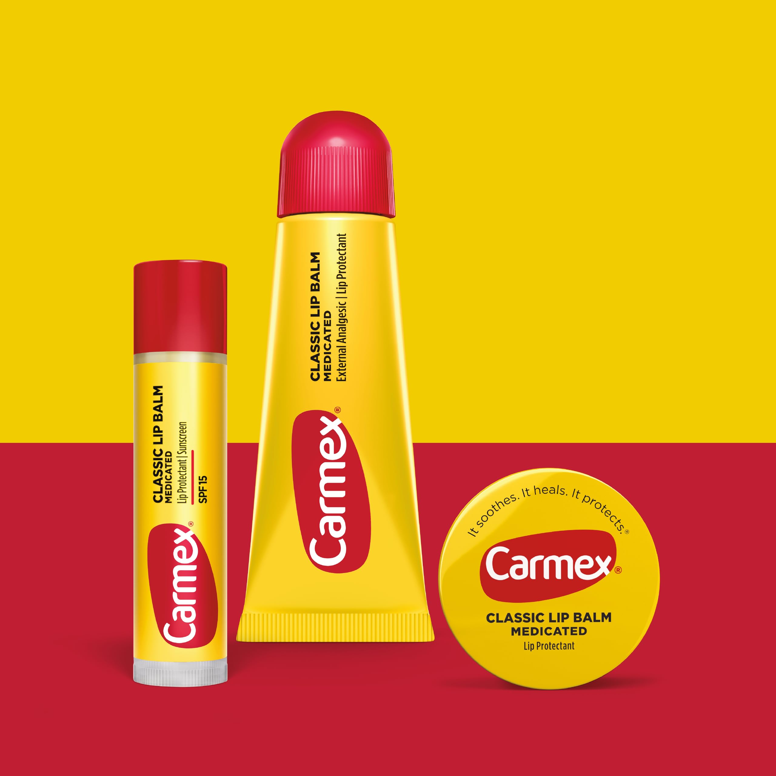 Carmex Clásico en tubo con mentol, alivio refrescante para labios agrietados