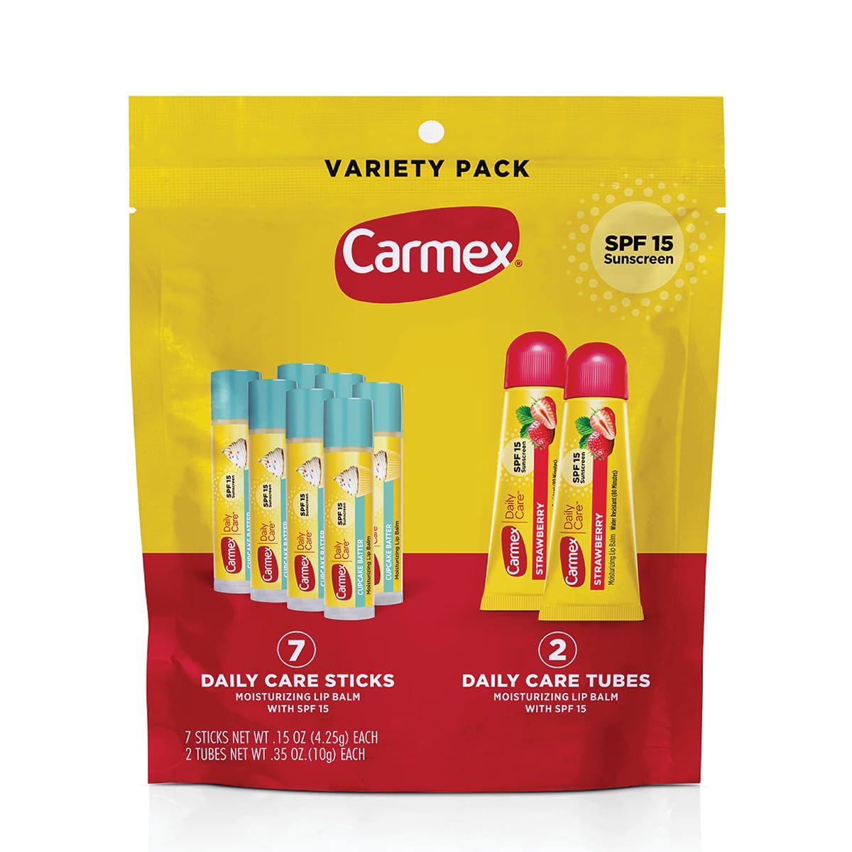 Carmex Cuidado Diario bálsamo labial SPF 15 en stick, hidratación diaria.