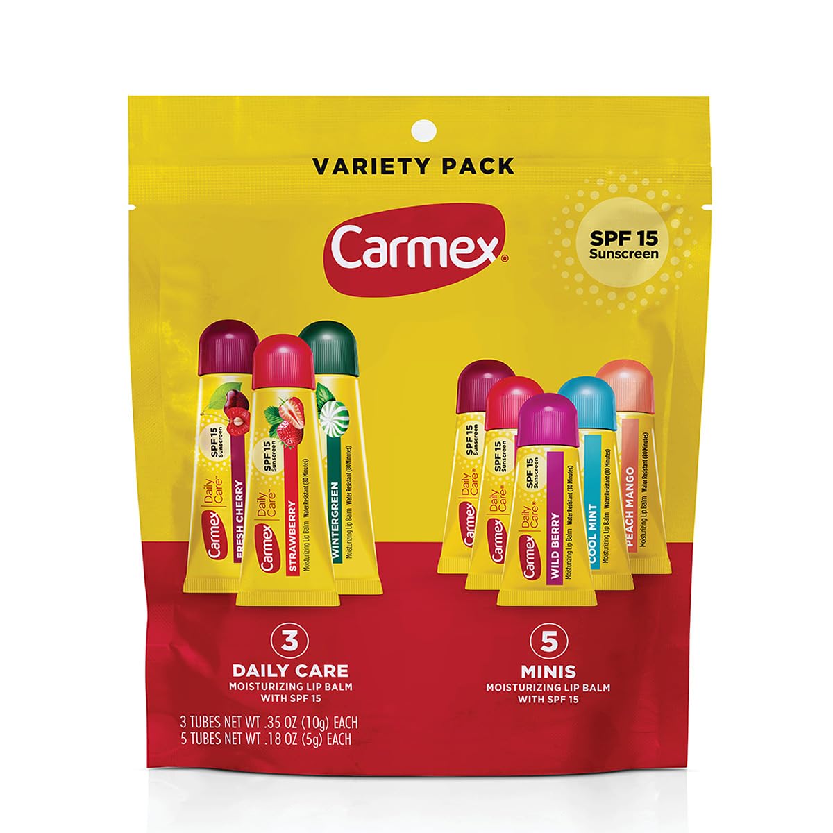 Carmex Cuidado Diario: estuche completo de bálsamos con SPF 15 para labios protegidos
