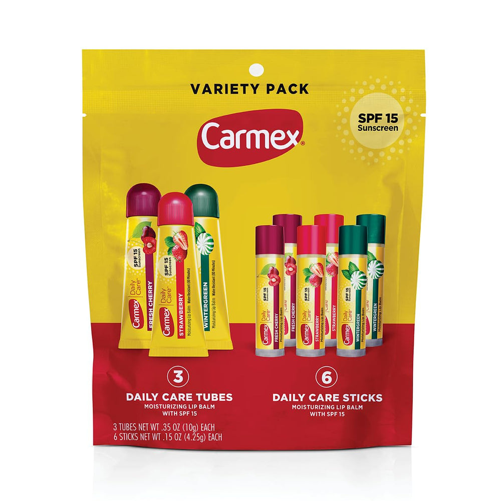 Bálsamo Carmex cuidado diario con SPF 15 para protección diaria de labios.