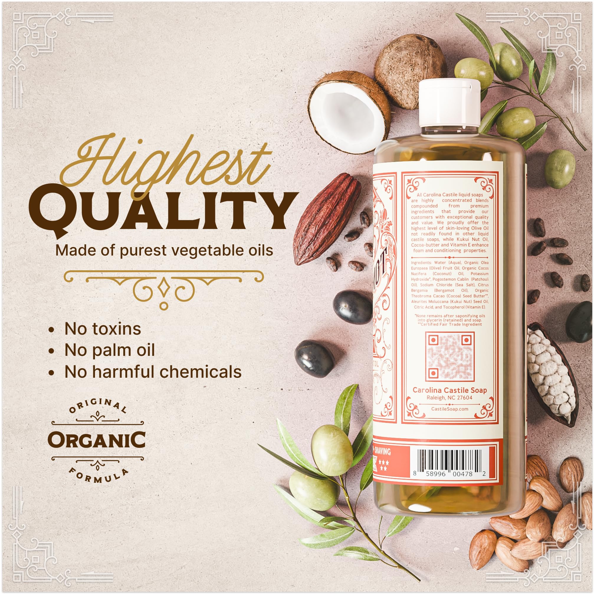 Carolina Castile Soap Concentrado, formato compacto para ahorro y uso prolongado.