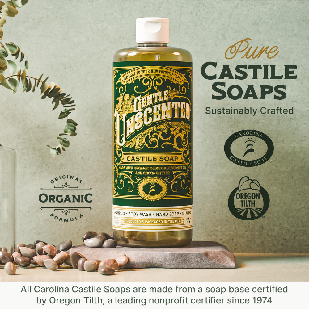 Carolina Castile Soap envase sostenible, sin fragancias artificiales.