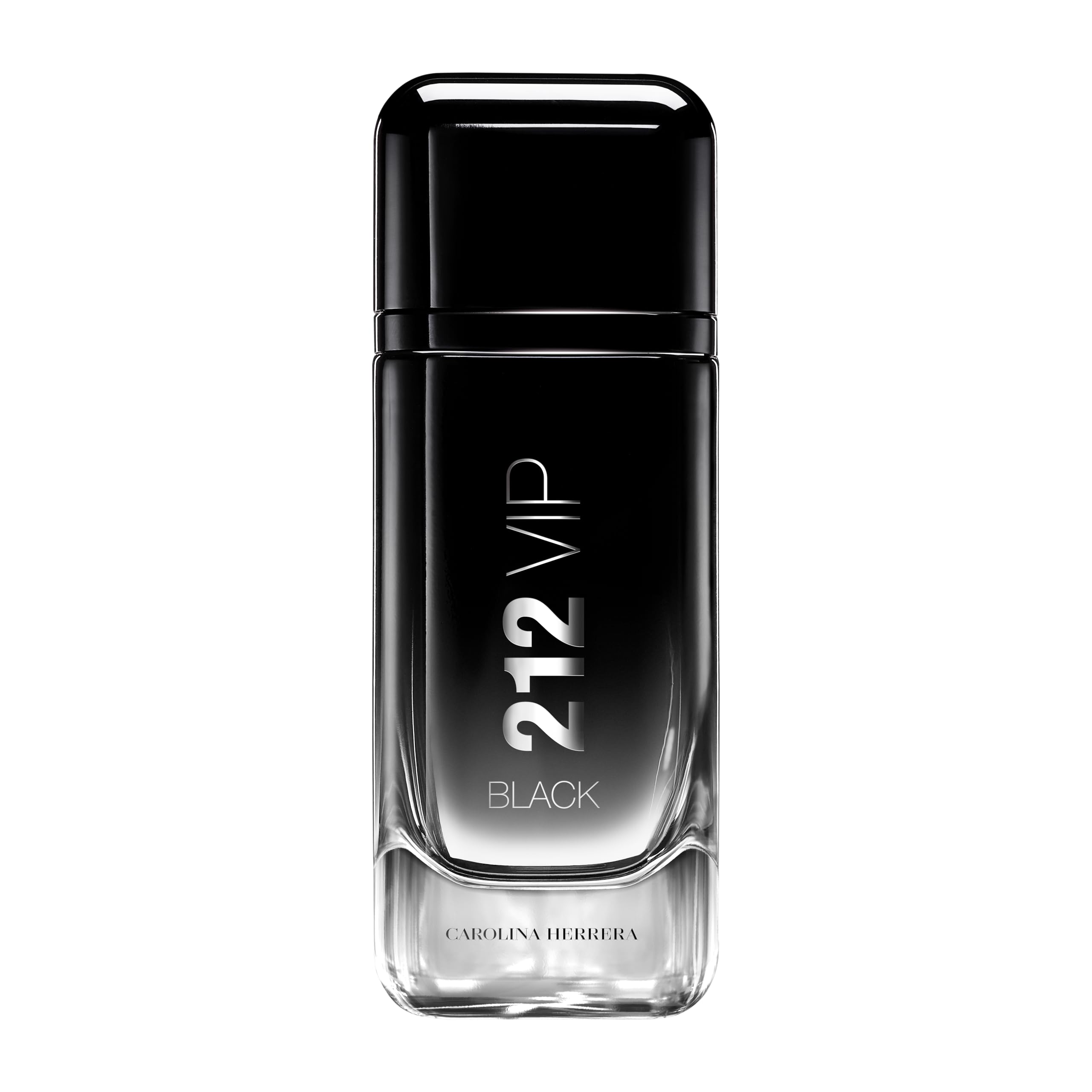 Carolina Herrera 212 VIP Black, frasco frontal, ideal para noches elegantes.