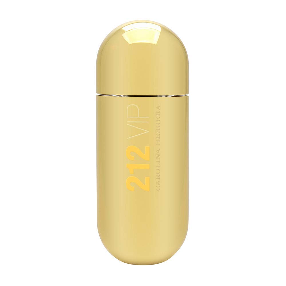 Carolina Herrera 212 VIP Mujer, botella dorada, aroma glamoroso para noches sofisticadas.