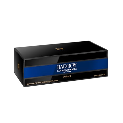 Carolina Herrera Bad Boy Cobalt Electrique, frasco vista, diseño audaz para destacar en la reunión.