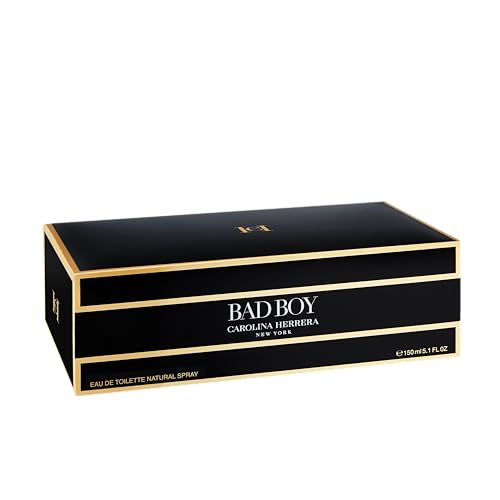 Carolina Herrera Bad Boy EDT, envase detallado, composición versátil para noches y oficina.