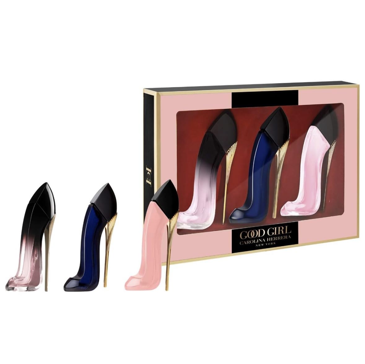 Carolina Herrera Good Girl Gift Set lifestyle shot, showcasing versatile scent options for travel.