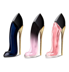 Carolina Herrera Good Girl Gift Set trio bottles arranged, showcasing portable fragrance samples.