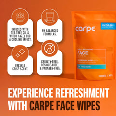 Carpe toallitas faciales con aceite de árbol de té para piel limpia.