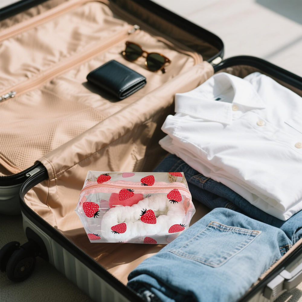 CarryEpic estuche transparente para viaje, multifuncional para cosméticos, botellas y accesorios.