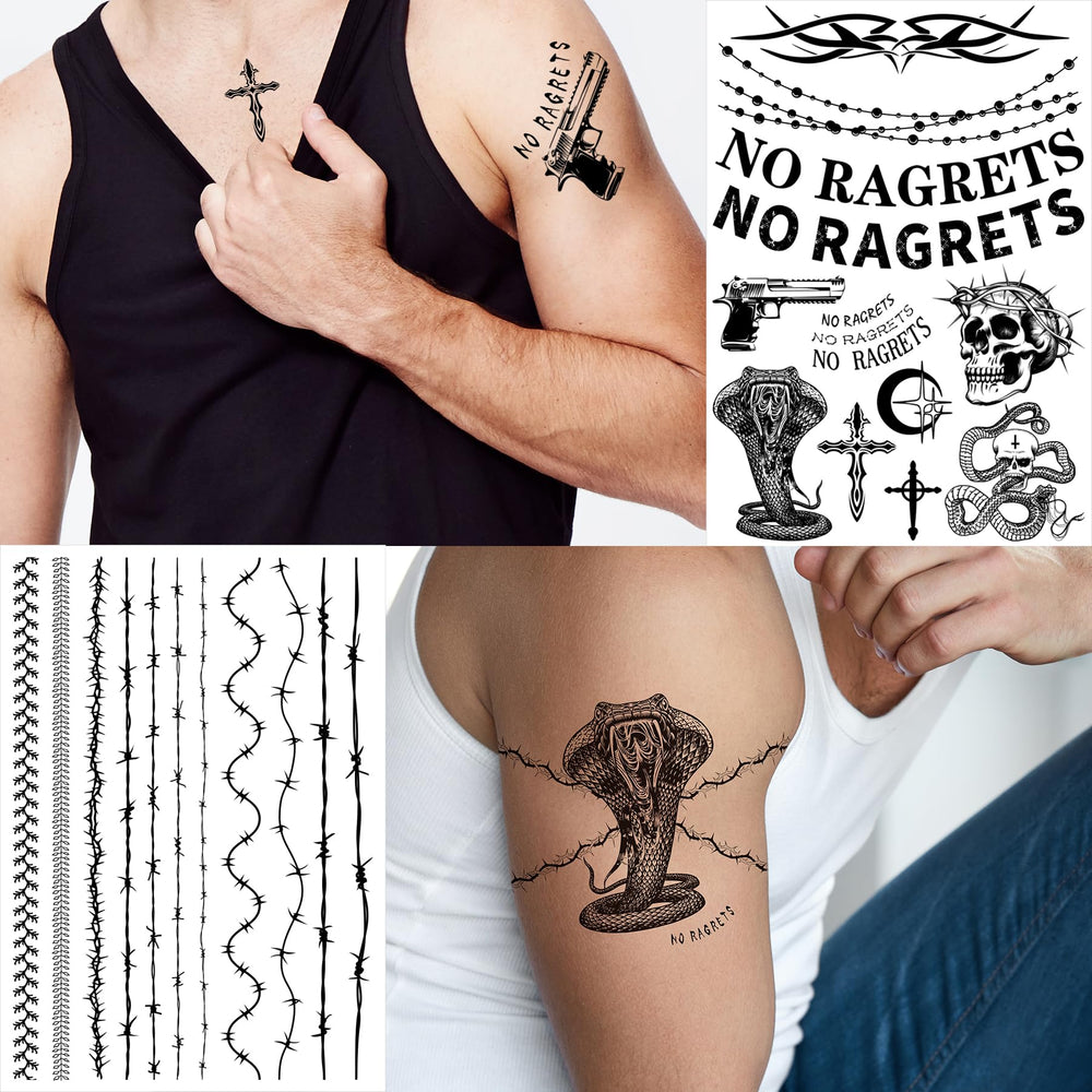 CartaChic tatuaje calaveras realistas, estilo llamativo para fiestas temporales.