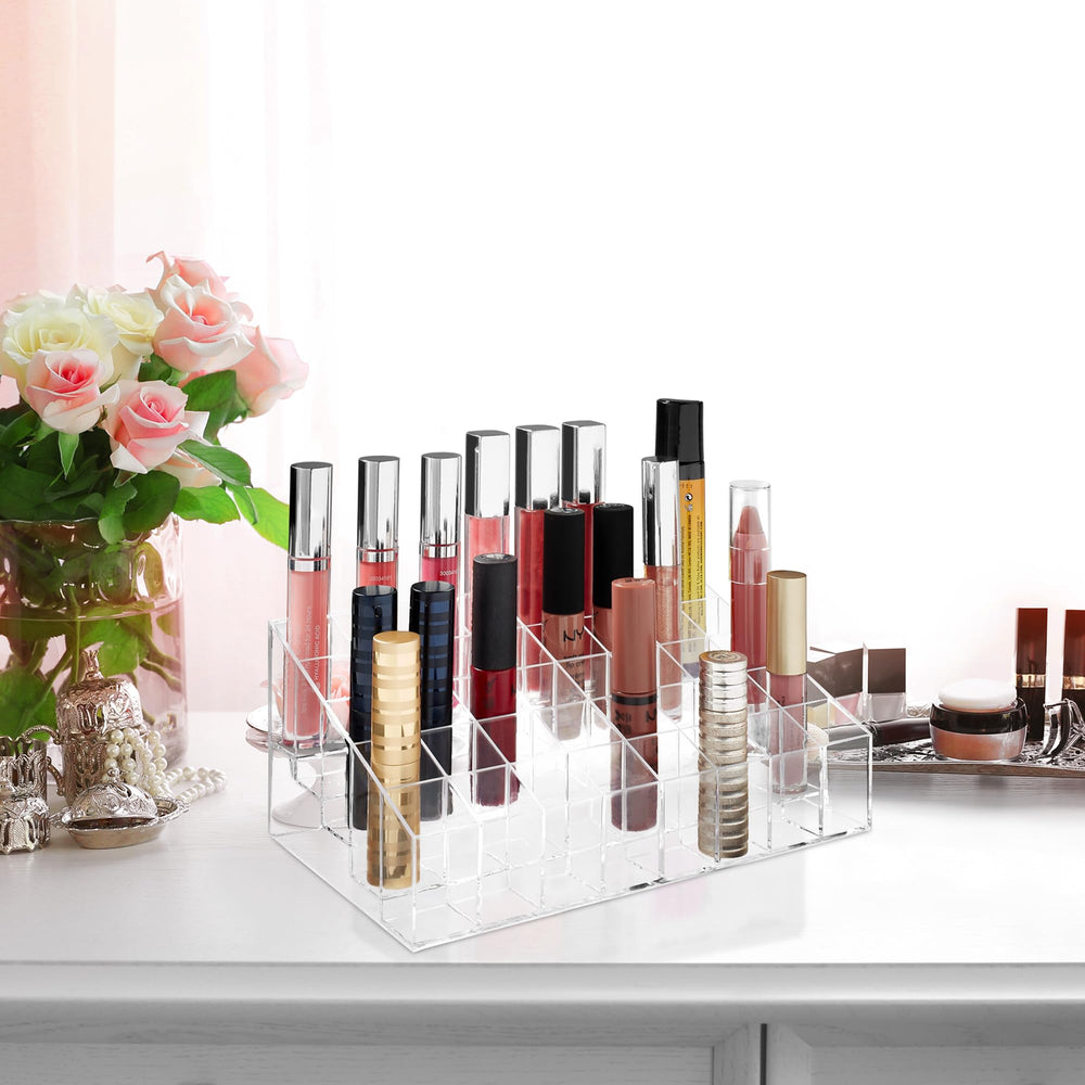 Casafield: organizador transparente, visión clara de labiales y brillos para mezclar tonos.