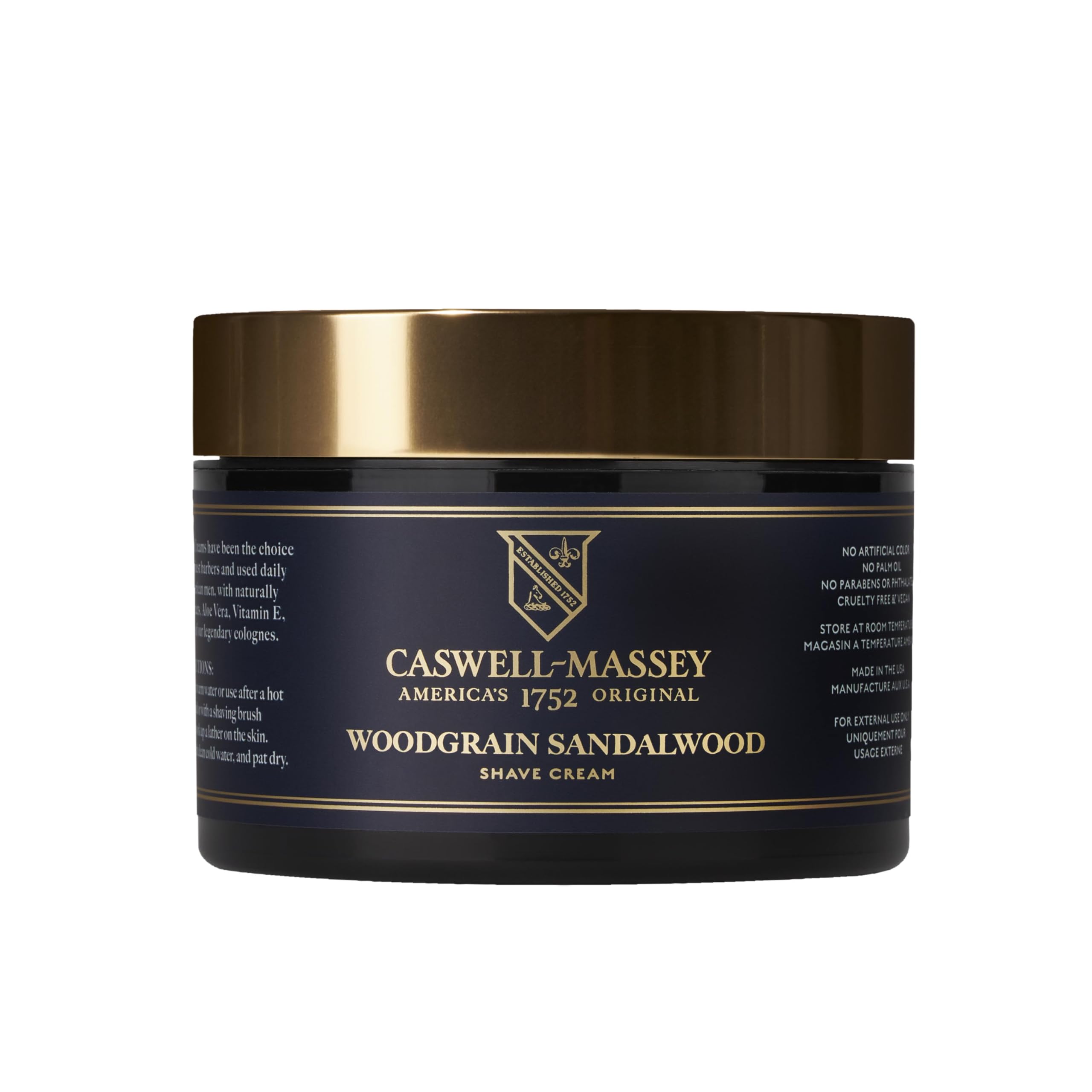 Caswell-Massey Heritage Woodgrain Sandalwood crema de afeitar en empaque, deslizamiento suave para afeitado cómodo.