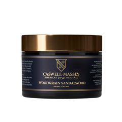 Caswell-Massey Heritage Woodgrain Sandalwood crema de afeitar en empaque, deslizamiento suave para afeitado cómodo.