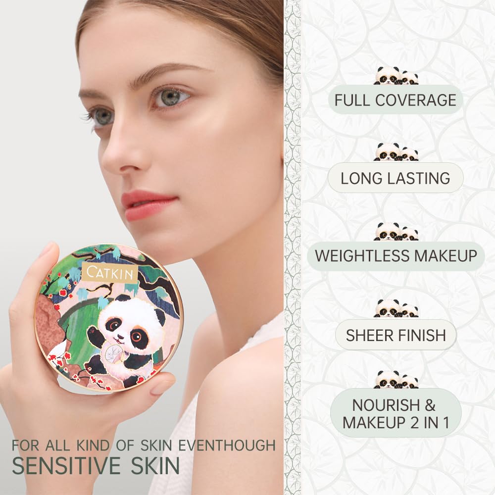 Catkin Panda Land cushion open-compact shows full coverage in action.