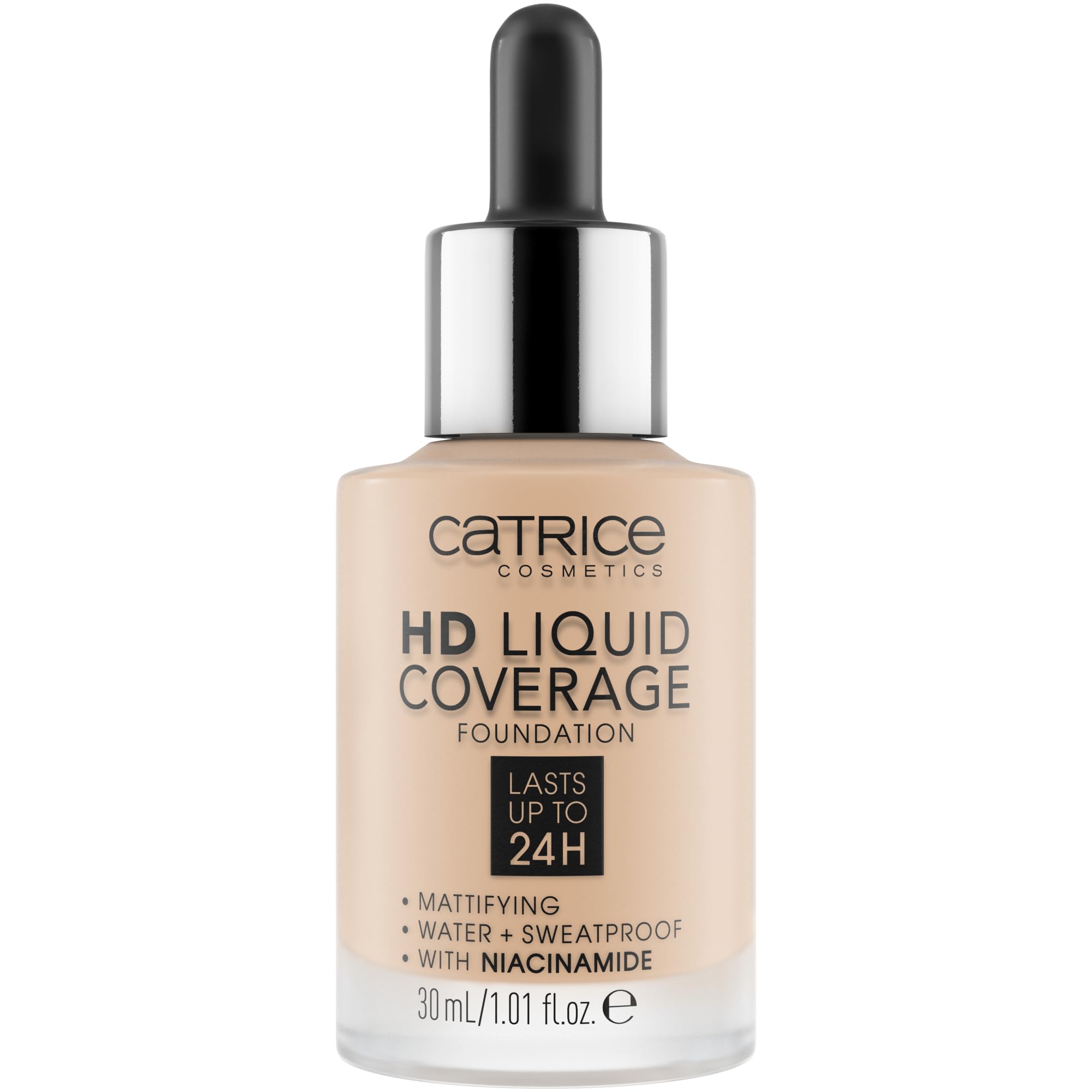 Catrice HD Liquid Coverage: botella con gotero para aplicación precisa y cobertura uniforme.