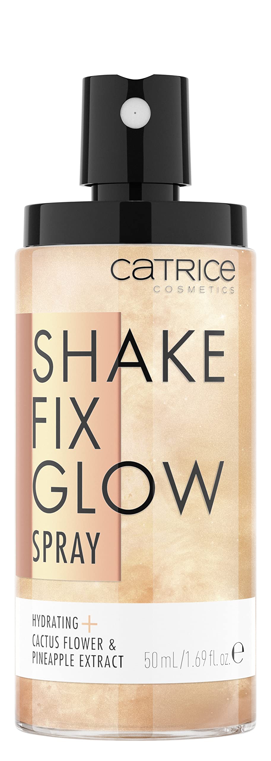 Catrice Shake Fix Glow Spray durante la aplicación en la piel para un acabado uniforme