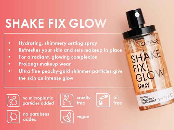 Catrice Shake Fix Glow Spray pulverizando para brillo natural