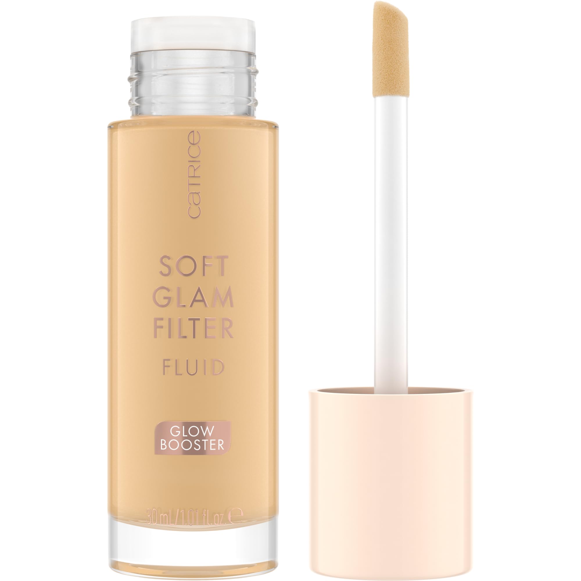Catrice Soft Glam Filter Fluid bottle close-up highlighting luminous glow.
