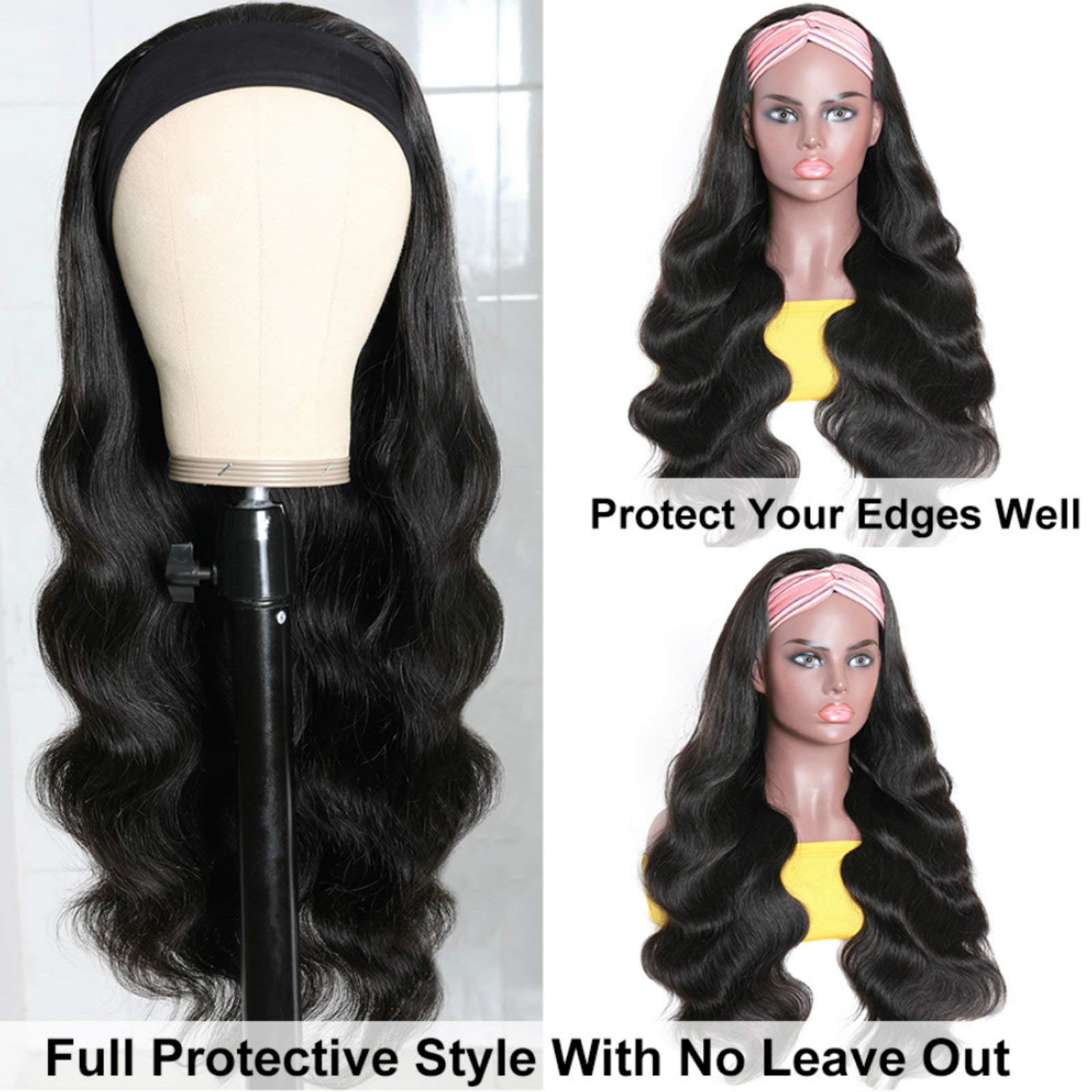 Catti Headband Wig con ajuste de Velcro y 4 peines para sujeción.