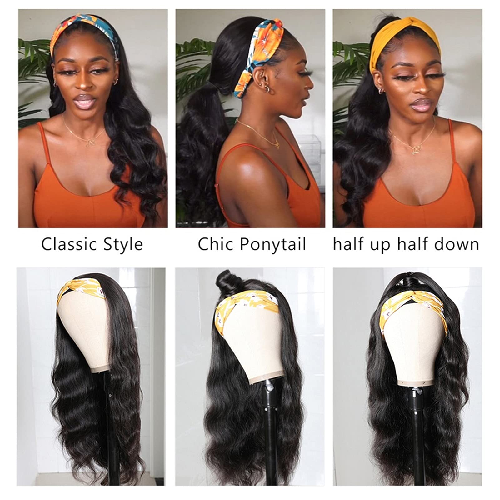 Catti Headband Wig con cabello virgen brasileño, densidad 150% para plenitud.