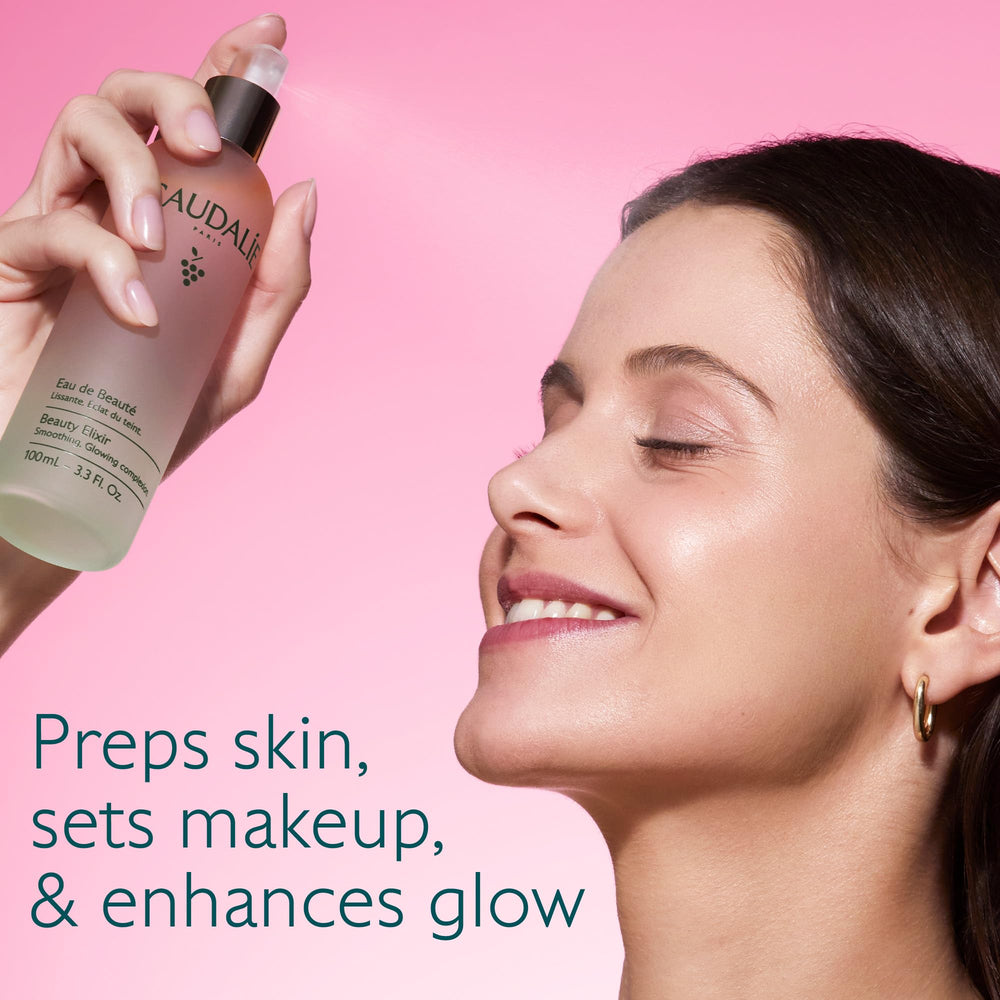 Caudalie Elixir de Belleza, spray de aplicación, fija maquillaje con brillo suave.