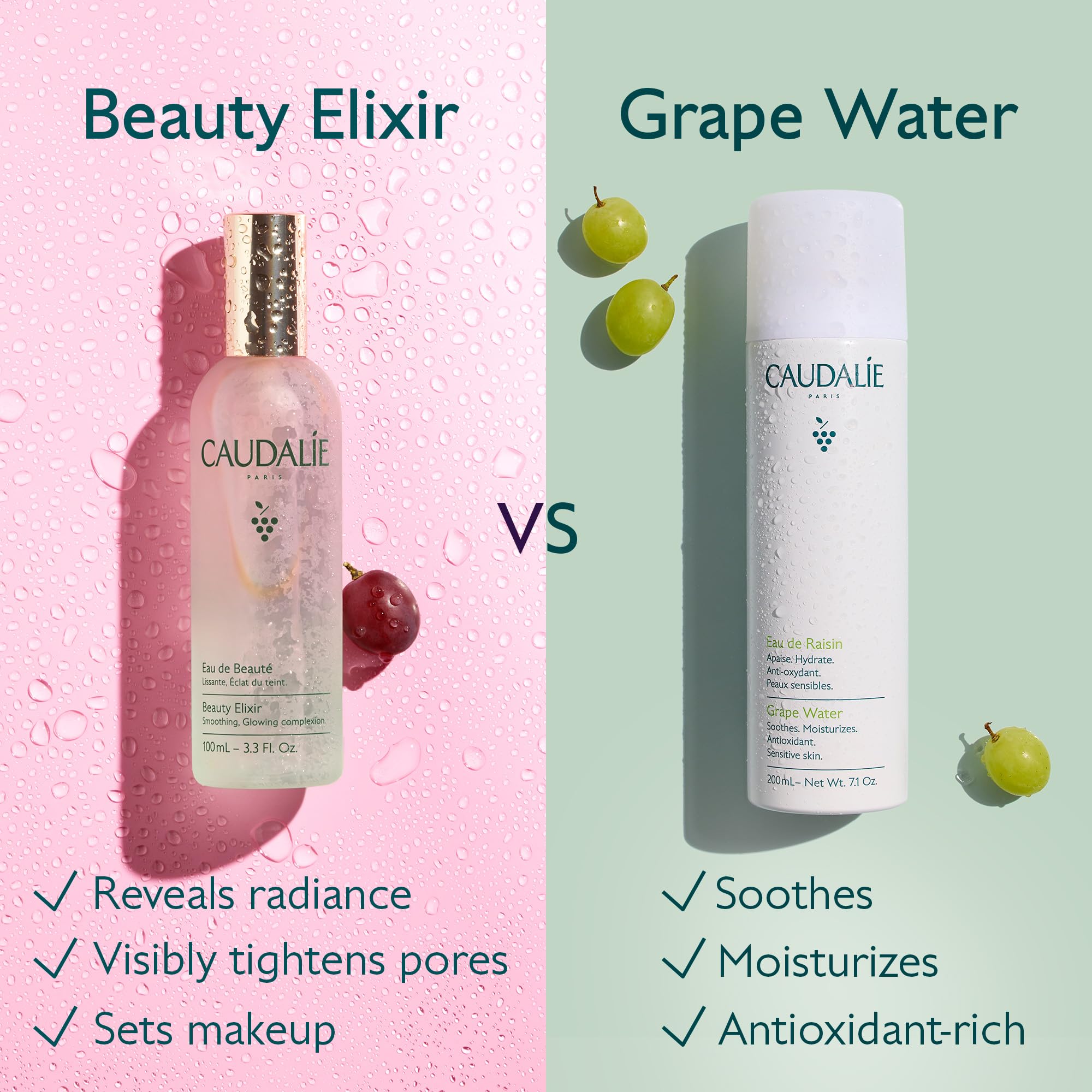 Caudalie Elixir de Belleza, hidratación vegana y libre de crueldad para piel radiante.