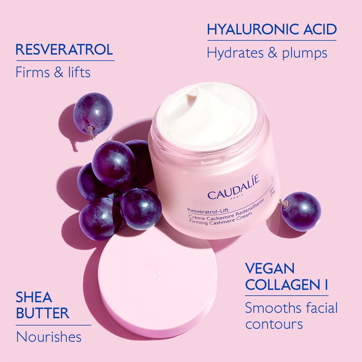 Caudalie Resveratrol-Lift ingredientes clave con hialurónico y resveratrol