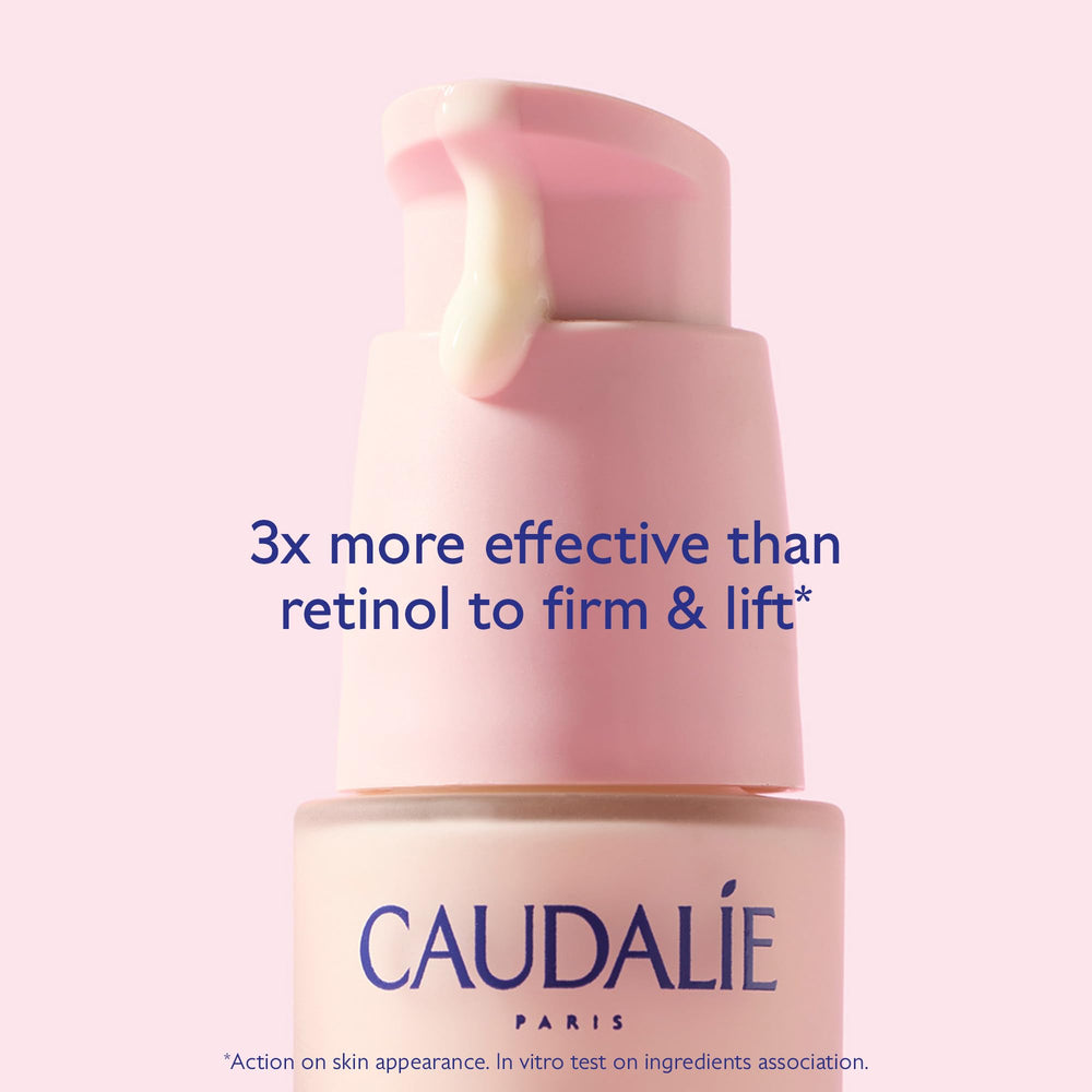 Caudalie Resveratrol-Lift serum etiqueta: envase elegante que sugiere rendimiento sin irritación.