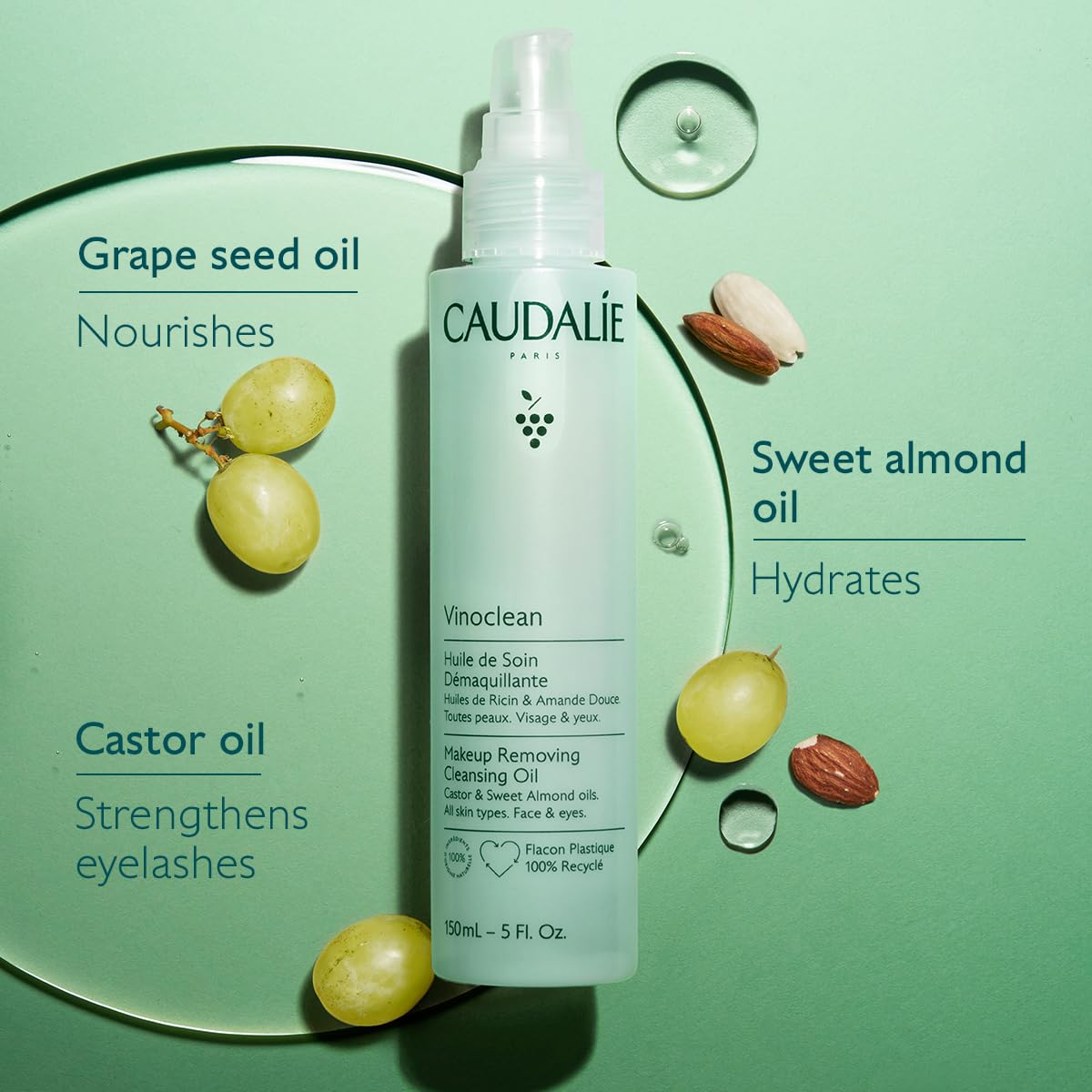 Caudalie Vinoclean bouteille 150 ml, pratique et prête pour la routine beauté.