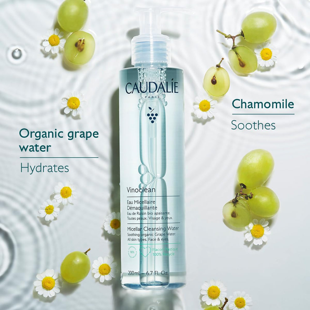 Caudalie Vinoclean Eau Micellaire application visage nettoyante en douceur.