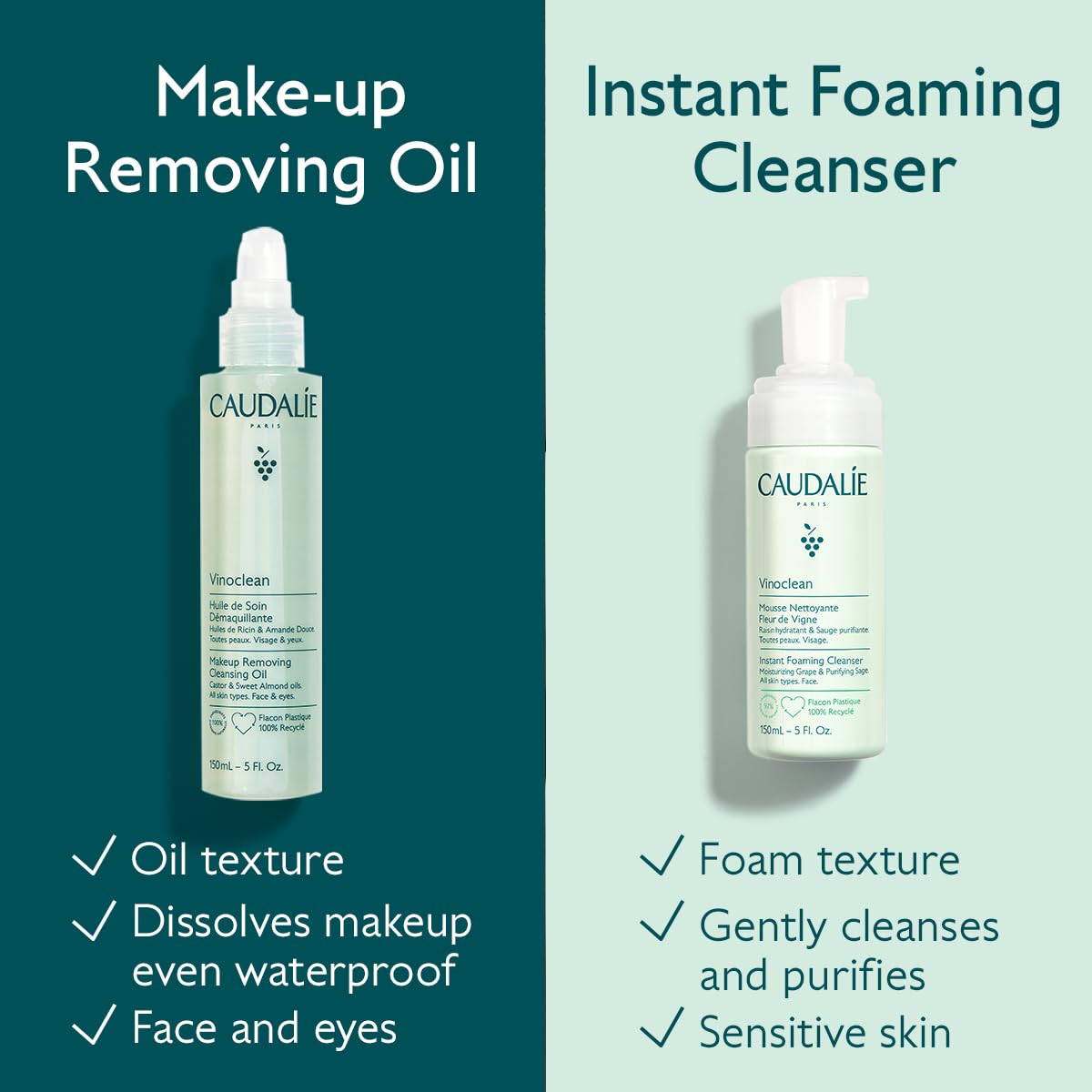 Caudalie Vinoclean huile castor, aide à dissoudre le maquillage en douceur.