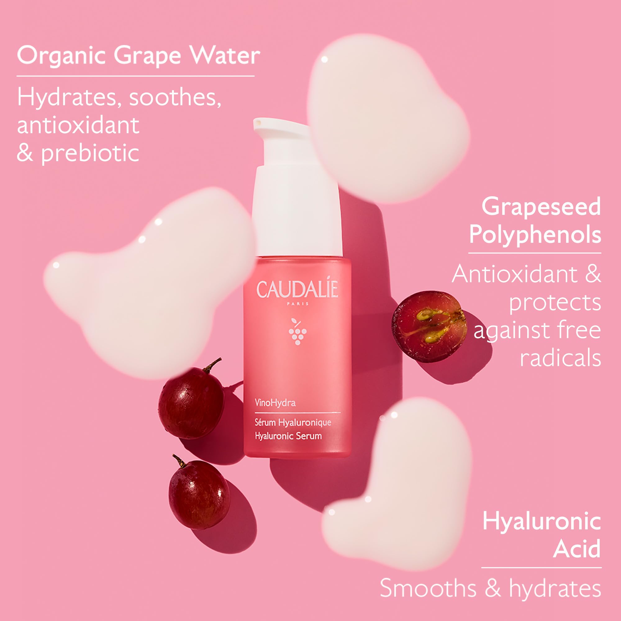 Aplicación facial con Caudalie VinoHydra Serum para rostro fresco.