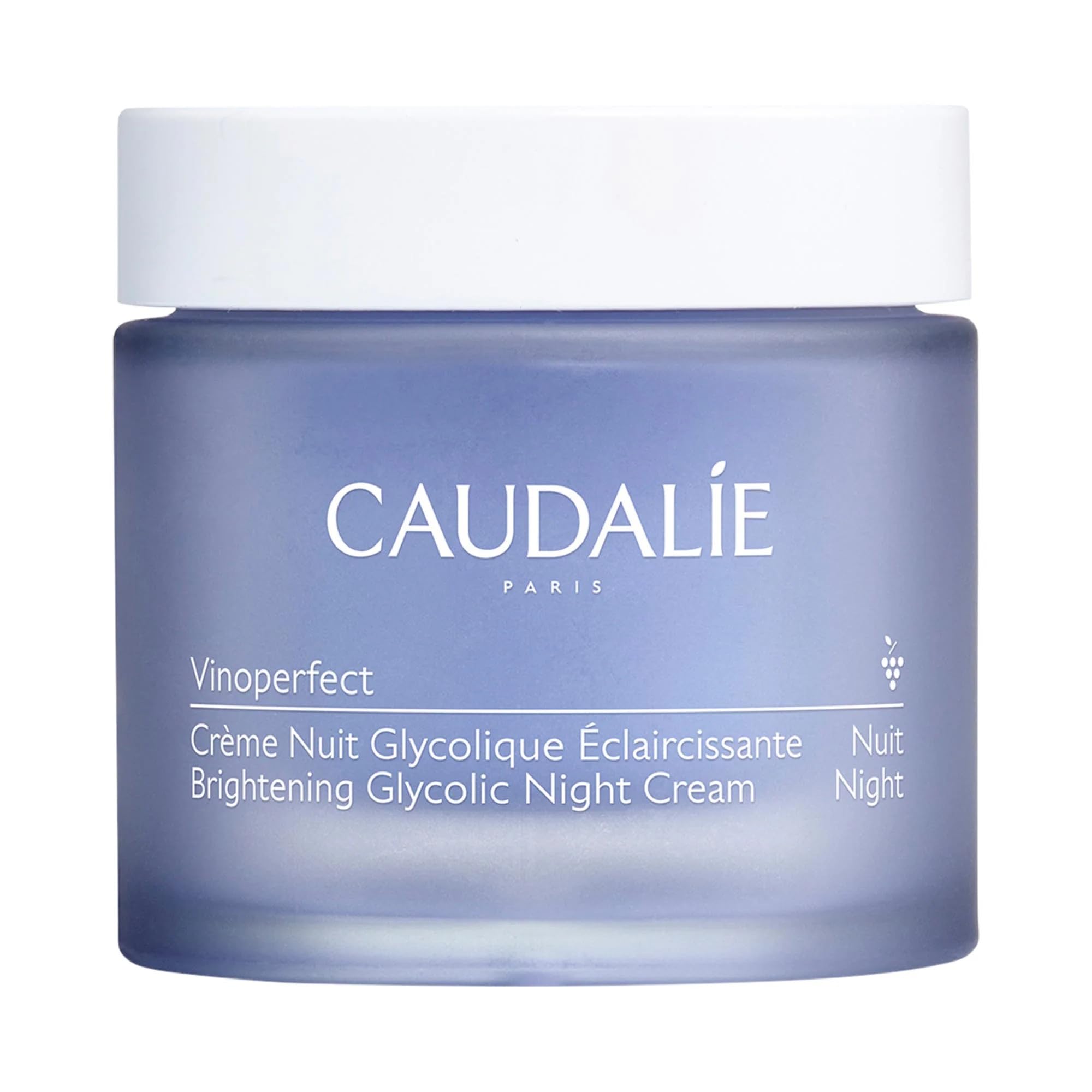 Caudalie Vinoperfect crema nocturna brillante en frasco, mejora tono de piel