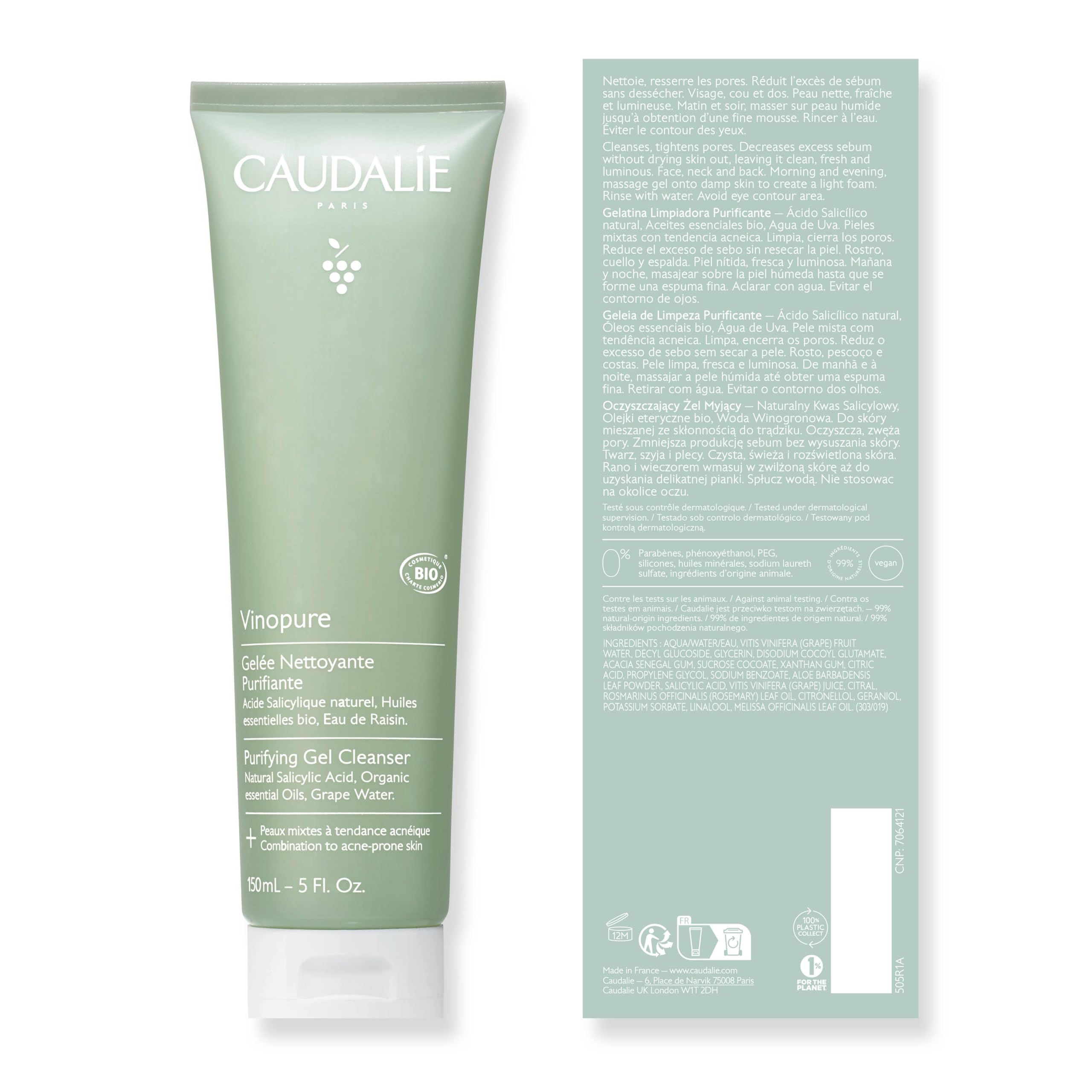 Caudalie Vinopure espuma suave transforma el gel en lavado.