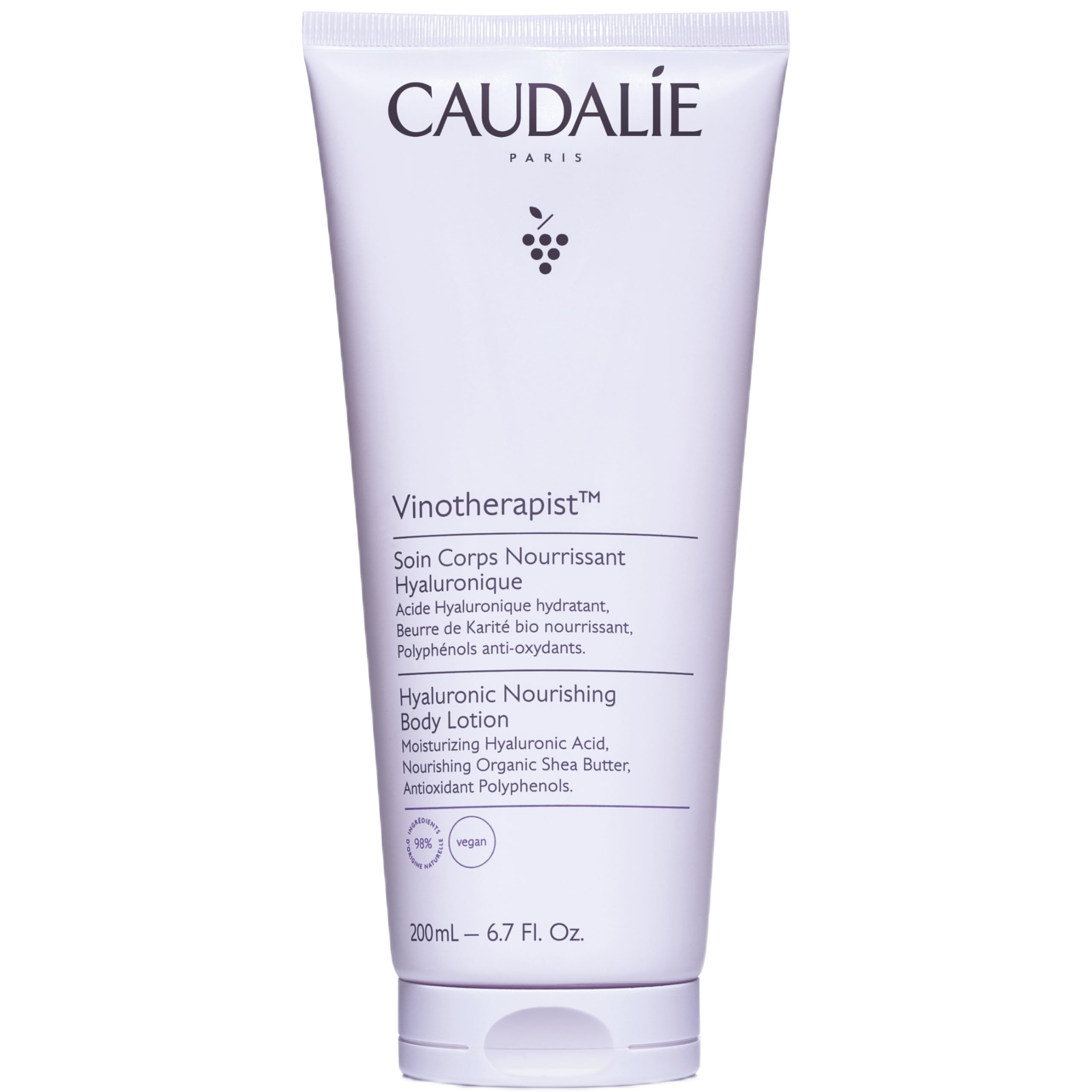 Loción Corporal Nutritiva de Caudalie con aplicación suave para piel hidratada.