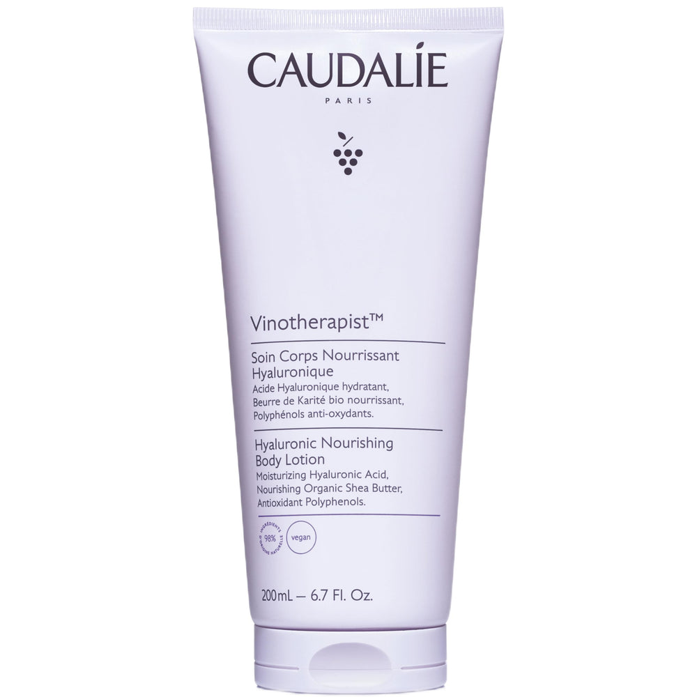 Loción Corporal Nutritiva de Caudalie con aplicación suave para piel hidratada.