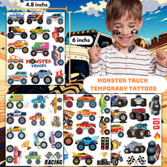 Tatuajes temporales Monster Trucks de CAVALATAT, coches de carrera para animar fiestas.