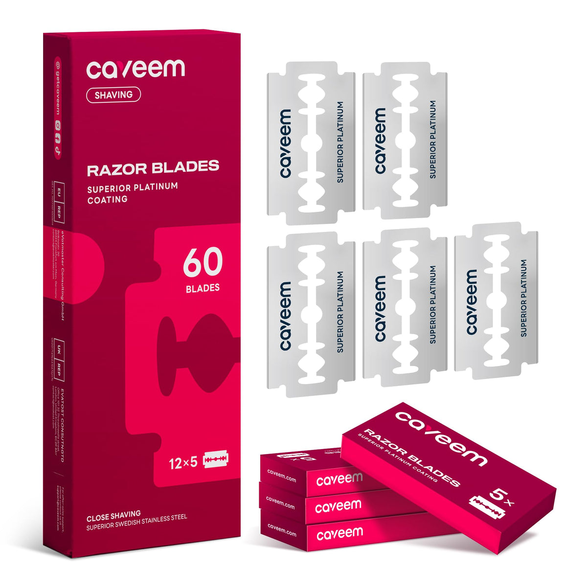 Hojas Caveem 60-afeitar, doble hoja para afeitados suaves.