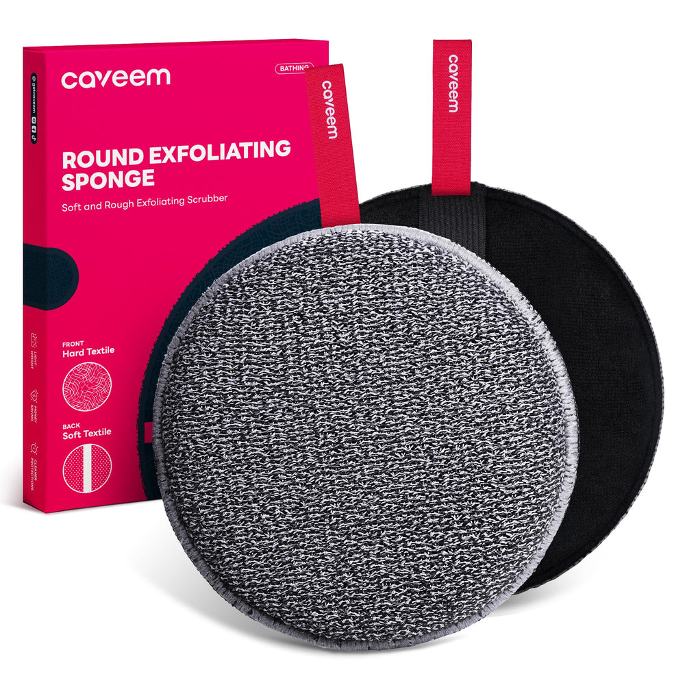 Caveem exfoliador corporal con escobilla en la mano, exfolia suavemente para piel más suave