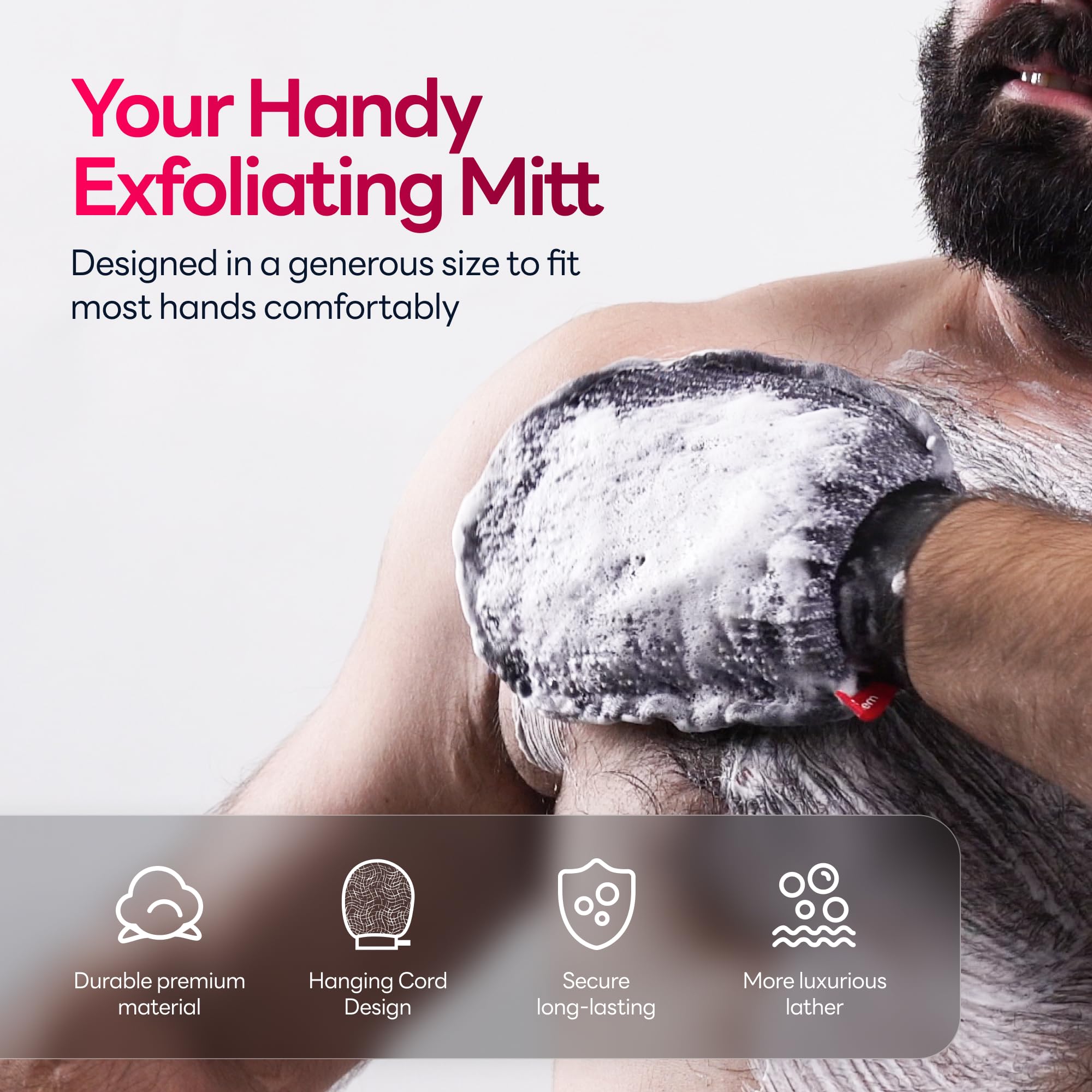 Guante exfoliante Caveem, reutilizable, solución sostenible para rutinas de cuidado.