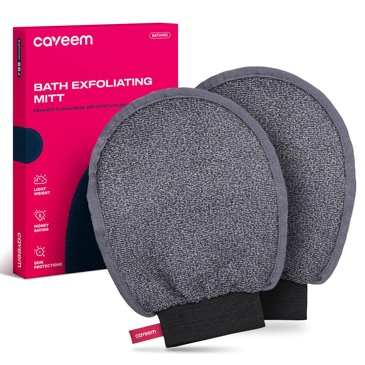 Guante exfoliante Caveem, textura masaje, exfoliación suave para piel más suave tras la ducha.