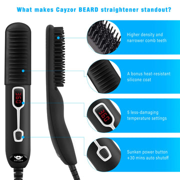 Cayzor Alisador de Barba, recubrimiento de silicona negro para evitar quemaduras.
