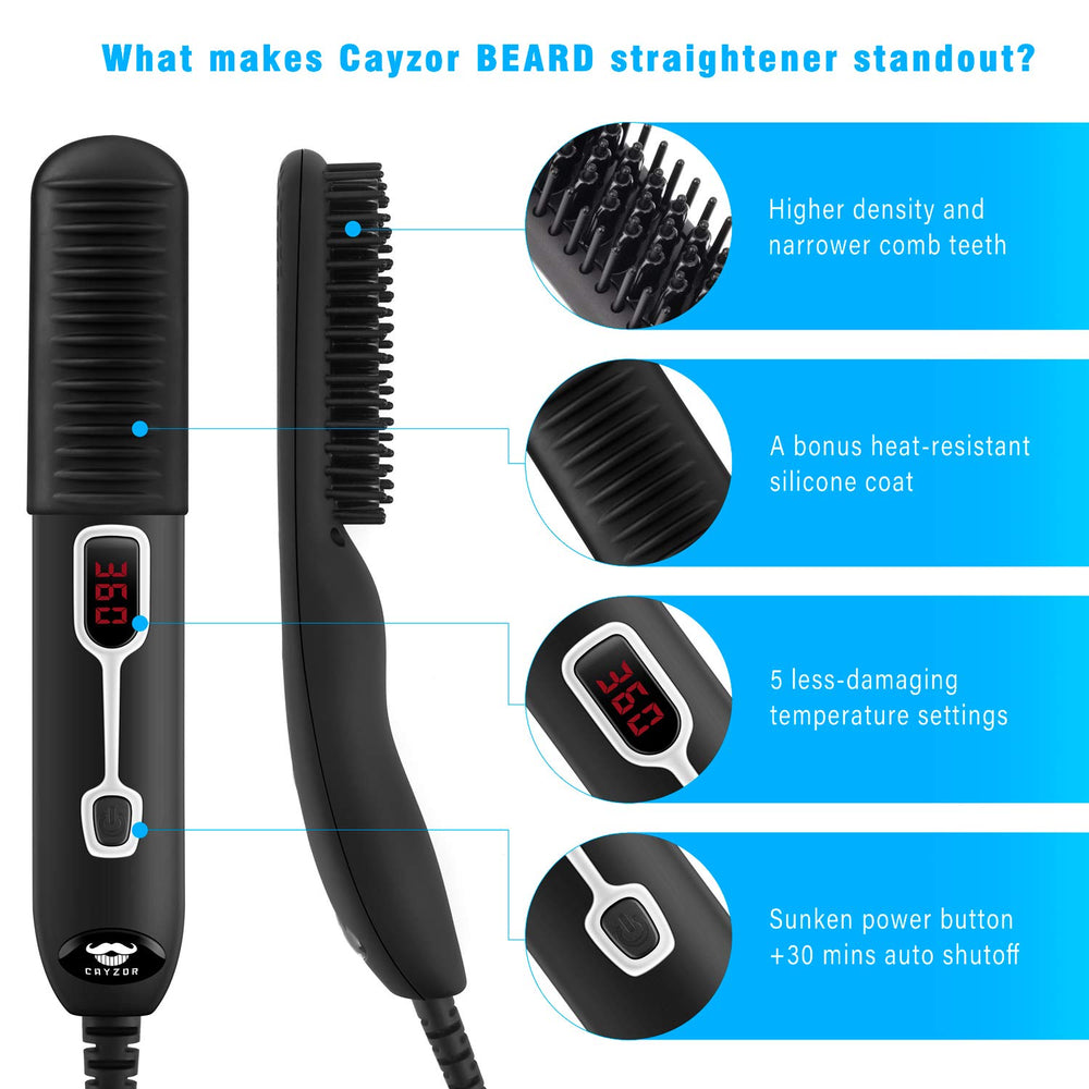 Cayzor Alisador de Barba, recubrimiento de silicona negro para evitar quemaduras.